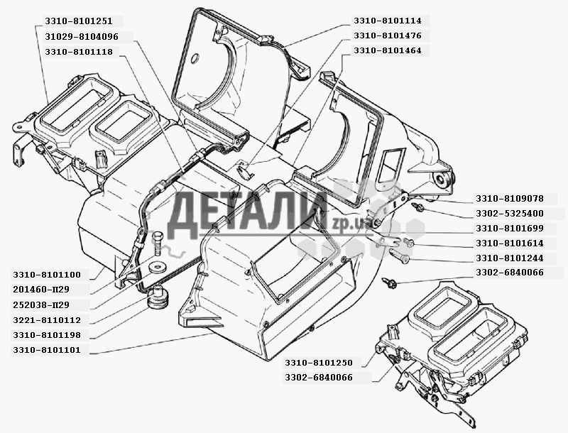 Детали корпуса отопителя (для автомобилей выпуска с 2003 г.) (111)
